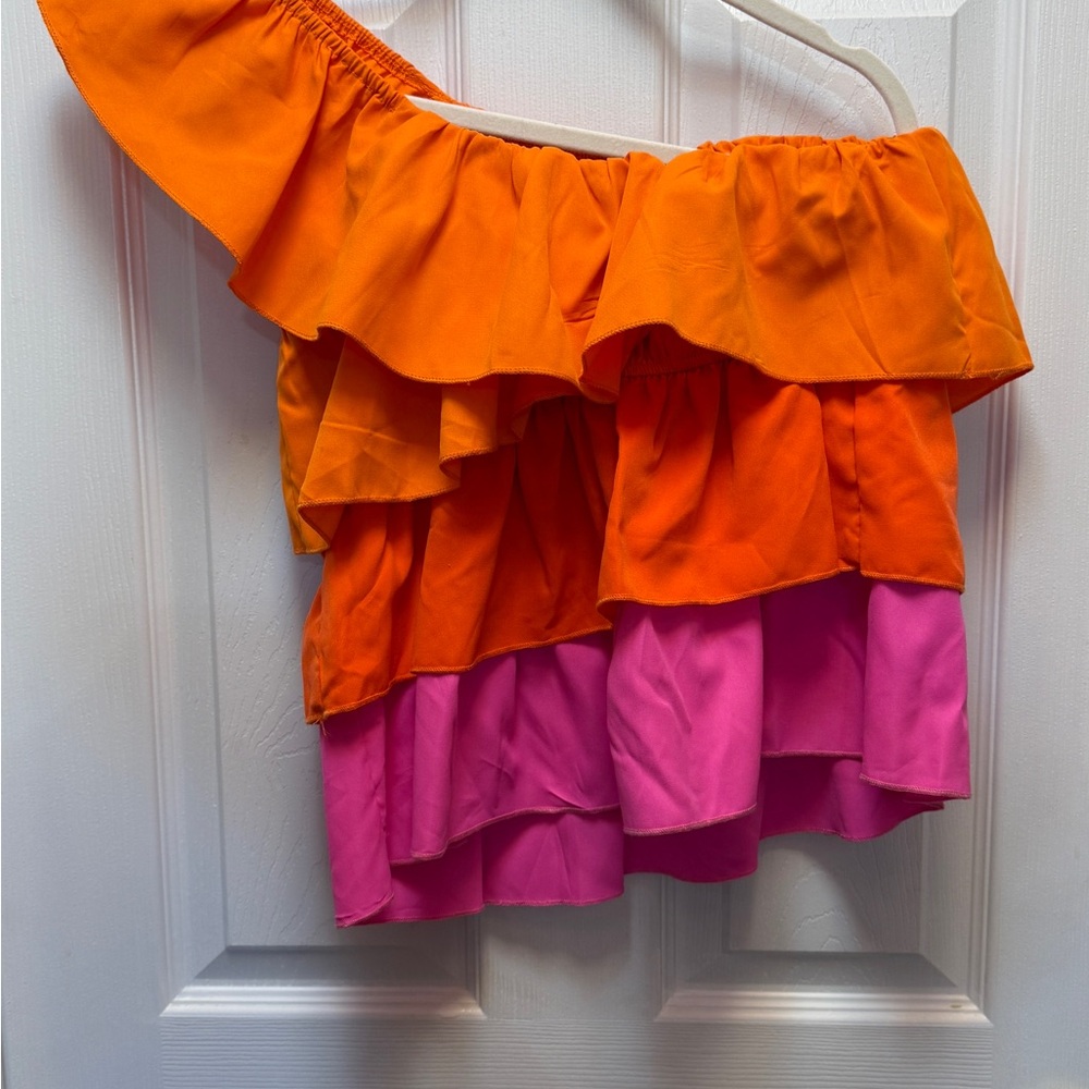 ☀️ Orange Ruffled One-Shoulder Top - Picture 3 of 3